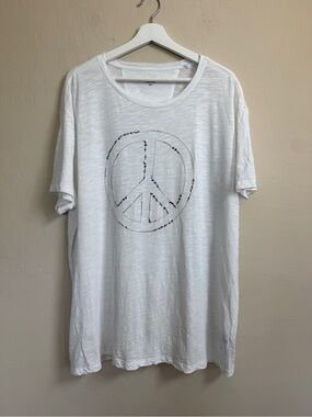 John Varvatos White Peace-Symbol Short Sleeve Graphic T-Shirt Burnout XXL